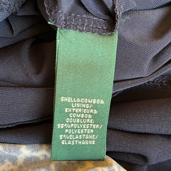 Ralph Lauren Print Runched Sheath Dress 12 P Navy Blue Leopard Classic Preppy - Picture 16 of 17